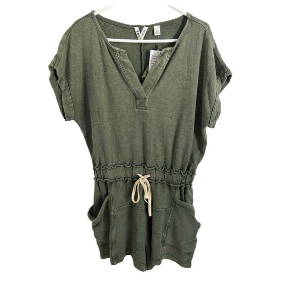 Roxy Women’s Big Wave Knit Romper Short Sleeve Drawstring Waist Pockets Size S - Picture 2 of 10
